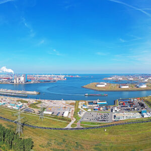 Aerial panorama from industry in the harbor from Rotterdam in th