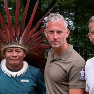 Vlnr Chief Dada en Tim van Deursen en Thijs Suijten van Hack The Planet op de Veluwe (landscape lo-res)