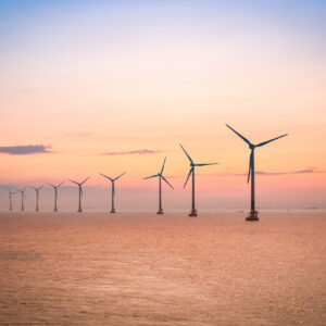 offshore wind farm at dusk